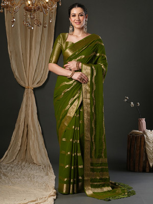ANOUK Woven Kanjivaram Georgette Saree(Light Green)