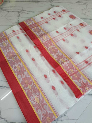 Dutta Self Design Tant Pure Cotton Saree(Yellow)
