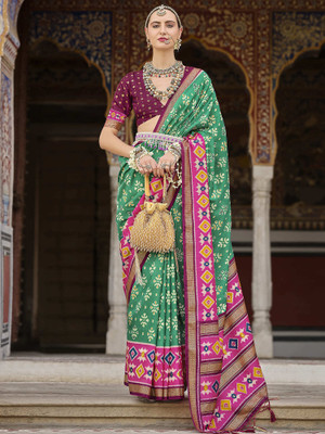 Elora Woven Patola Chiffon Saree(Green)