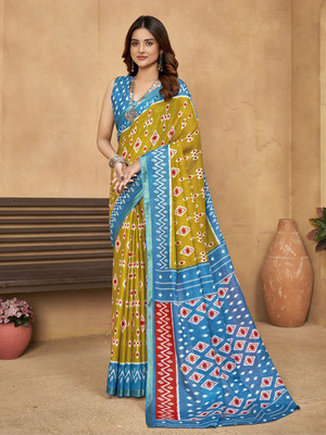 all about you Printed Daily Wear Cotton Blend Saree(Mustard)