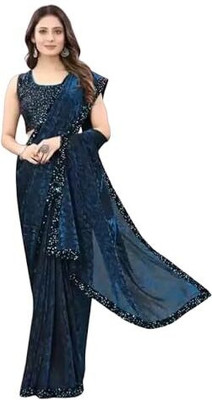 Amavii Embellished Bollywood Lycra Blend Saree(Dark Blue)
