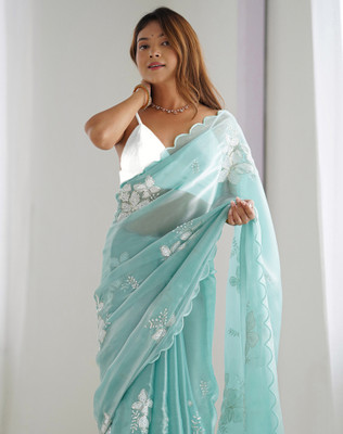 SIRIL Embellished, Embroidered Bollywood Chiffon Saree(Light Blue)