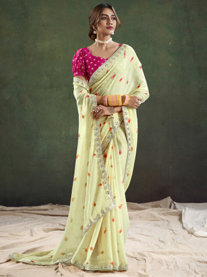 Sareemall Embellished Bollywood Chiffon Saree(Light Green)