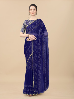 RHEY Printed Bollywood Chiffon Saree(Dark Blue)