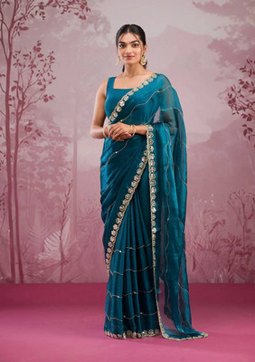ZARISTACREATION Embroidered Bollywood Silk Blend Saree(Blue)