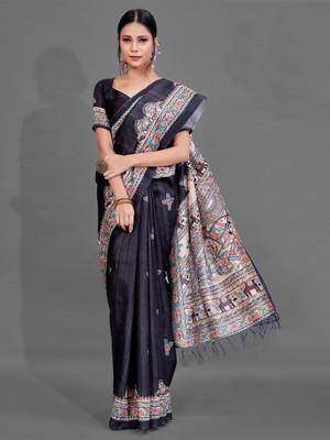 Divastri Digital Print Baluchari Art Silk Saree(Black)