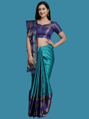 HouseOfCommon Woven Gadwal Art Silk, Jacquard Saree(Light Blue, Blue)