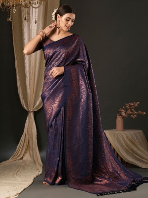 Divastri Woven Banarasi Silk Blend Saree(Dark Blue)