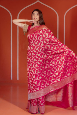 SHREE KSHETRAPAL CREATION Self Design Banarasi Pure Silk Saree(Pink)