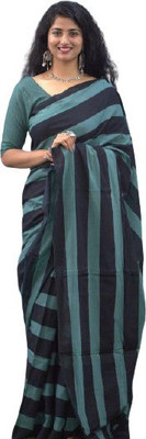 Clothonus Printed, Self Design, Hand Painted, Blocked Printed, Graphic Print Ikkat Pure Cotton Saree(Black)