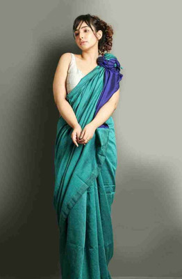Tantikatha Solid/Plain Handloom Pure Cotton Saree(Light Blue)