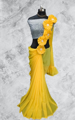 LD CREATION Self Design Bollywood Georgette Saree(Yellow)