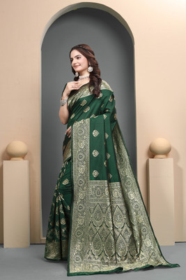 SWAMI STUDIO Self Design Banarasi Jacquard Saree(Green)