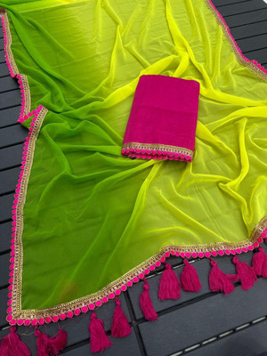 Clothing Hub Solid/Plain Bollywood Georgette Saree(Green)