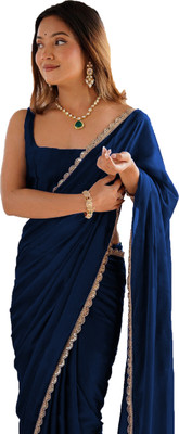 Shopaz Solid/Plain Pre Draped Saree Georgette Saree(Dark Blue)