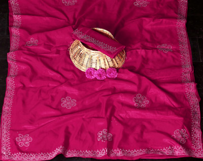 Dharam Creation Solid/Plain Bollywood Georgette Saree(Pink)