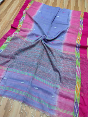 nebadita Self Design Ikkat Cotton Linen Saree(Purple)