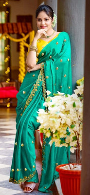 JIVI CLOTHING Solid/Plain Bollywood Chiffon Saree(Dark Blue)