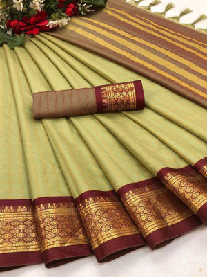 JbWorld Checkered, Woven Gadwal Cotton Silk, Pure Silk Saree(Cream, Maroon)