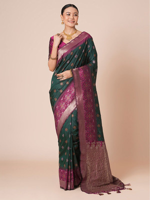 House of Pataudi Woven Banarasi Silk Blend Saree(Multicolor)