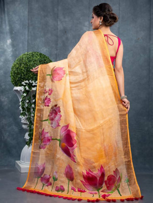 Arpita Fashion Digital Print, Floral Print Bollywood Linen Saree(Multicolor)