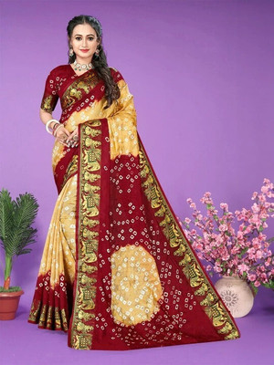 rajranitextiles Hand Painted Bandhani Georgette Saree(Red)