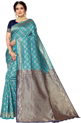 Karuna Creation Paisley Kanjivaram Cotton Silk Saree(Light Blue)