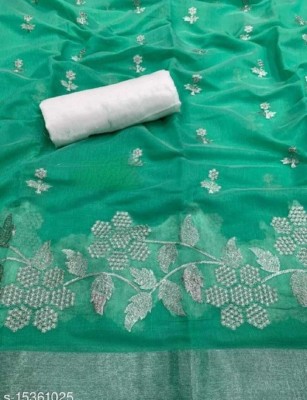 Vleez Self Design Chanderi Cotton Silk Saree(Green)