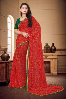 BHAGYAVATI DESIGNER Printed Bandhani Art Silk Saree(Red)