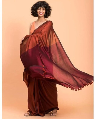 LushLooms Solid/Plain Daily Wear Cotton Blend Saree(Maroon)