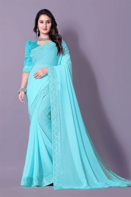 RadhikaFashion Embellished Bollywood Georgette Saree(Light Blue)