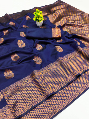 Laksh Self Design Banarasi Art Silk Saree(Dark Blue)