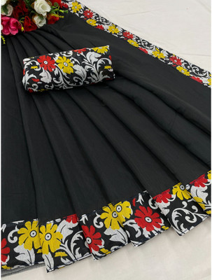 manish Printed Mysore Pure Cotton Saree(Black)