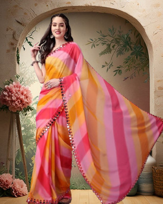 Jayu Digital Print Bandhani Georgette Saree(Yellow)