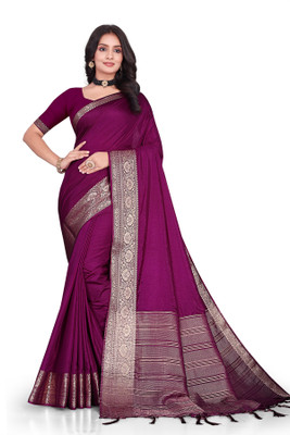 Aarunika fashion Striped Bollywood Pure Silk Saree(Purple)