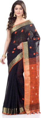 Desh Bidesh Self Design, Solid/Plain, Striped, Woven Handloom Handloom Cotton Blend, Pure Cotton Saree(Black)