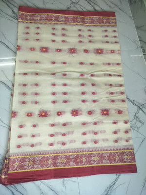 Maasaree Self Design Tant Pure Cotton Saree(Cream)