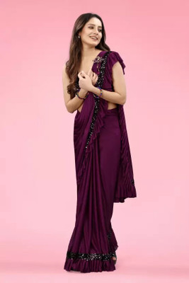 Aarya creation Self Design Bollywood Lycra Blend Saree(Purple)