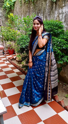 NISA silk creation Woven Sambalpuri Pure Cotton Saree(Blue)