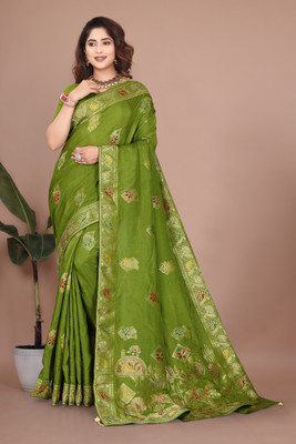 CKDESIGNER Woven, Self Design Banarasi Viscose Rayon Saree(Green)