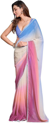 ROOP SUNDARI SAREES Color Block, Printed Bollywood Georgette, Chiffon Saree(Blue, Multicolor)