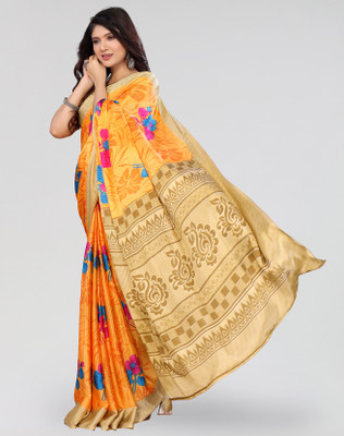 Nirvaan Printed Bollywood Tussar Silk Saree(Orange)