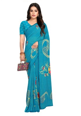 RekhaManiyar Printed Bollywood Georgette Saree(Blue)