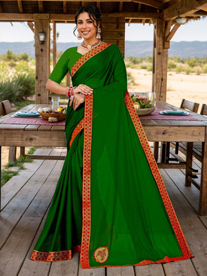 ANOUK Embroidered Daily Wear Chiffon Saree(Green)