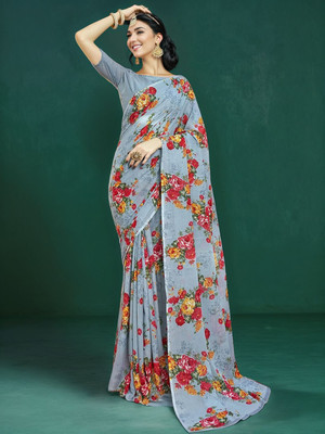 ANOUK Printed Daily Wear Georgette Saree(Grey)