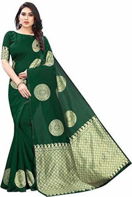 GREEN PEARS Woven Banarasi Jacquard Saree(Green)