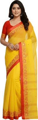 Sutayan Woven, Printed Tant Pure Cotton Saree(Yellow)