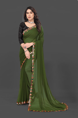 Manan Creation Embellished Bollywood Georgette, Chiffon Saree(Light Green)