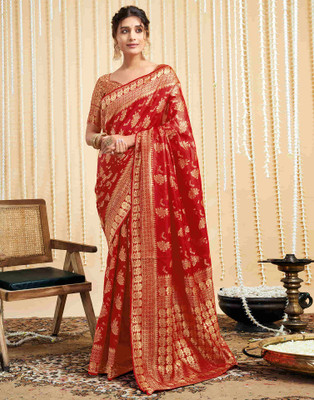 PHEASANT Woven Kanjivaram Pure Silk, Jacquard Saree(Red)