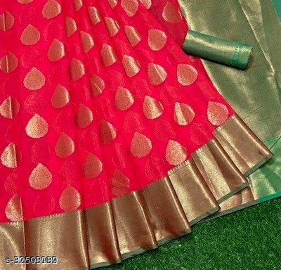 MT textiles Woven Daily Wear Cotton Blend Saree(Red)